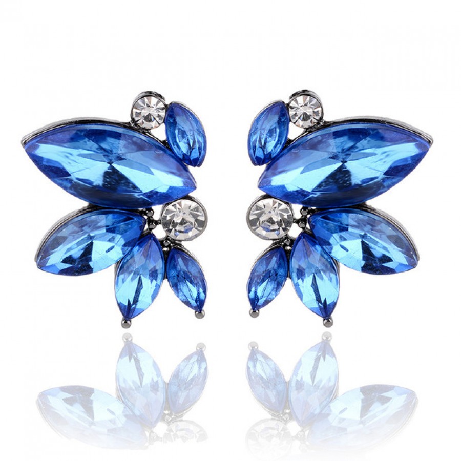 Sapphire Blue Crystal Marquise Wing Stud Earrings